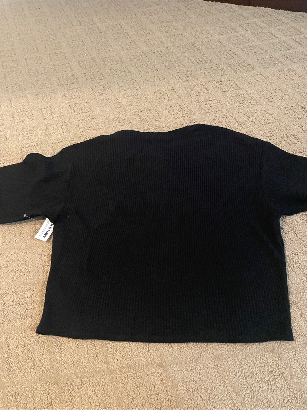 Old Navy Black Waffle Knit Henley Crew Sweater - Picture 5 of 6